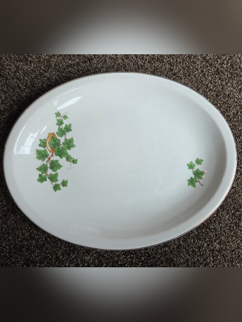 Vintage Paden City Pottery USA 14" x 10.75" Green Ivy Platter Gold Trim